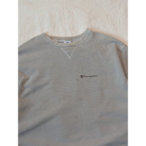 Champion Vintage 90s Faded Green Single V Crewneck Sweatshirt / Size L - Picture 2 of 15